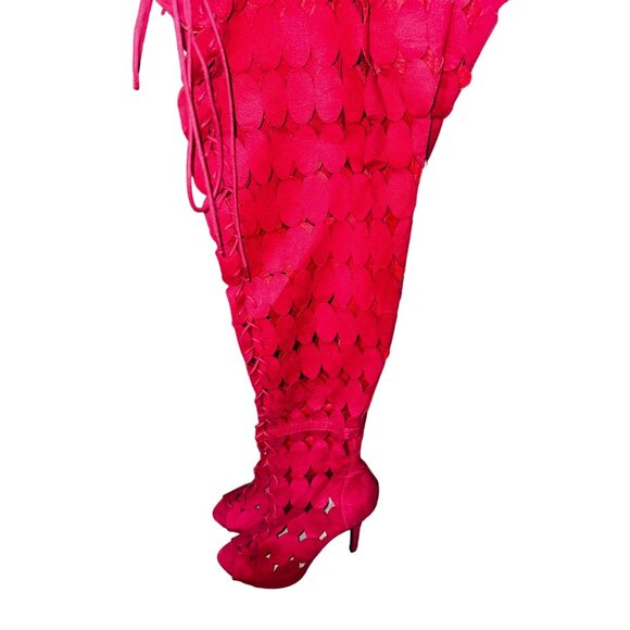 Red Wide Calf Gladiator Womens High Heel Boots Plus Size 9W Thigh High‎ Sexy HOT - Picture 2 of 9